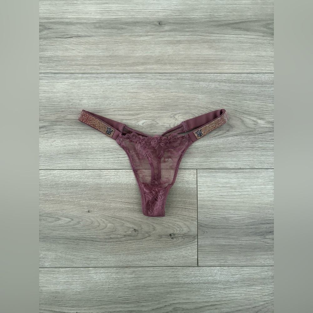 VS Lace Thong with Rhinestone Straps